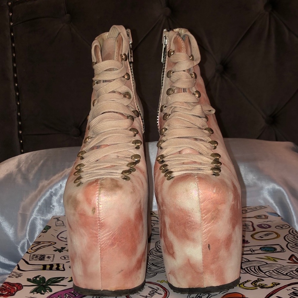 Unif mermaid pink hellbounds sz 6 platform lace up boot heels - Picture 2 of 2